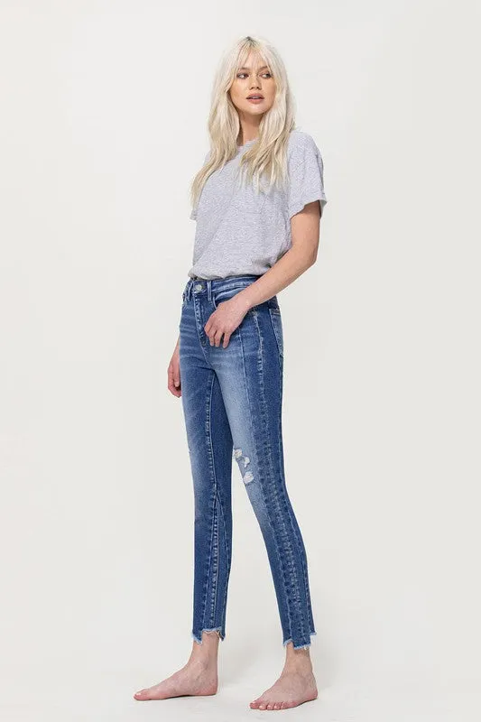 High Rise Ankle Skinny with Uneven Hem Detail - Flying Monkey