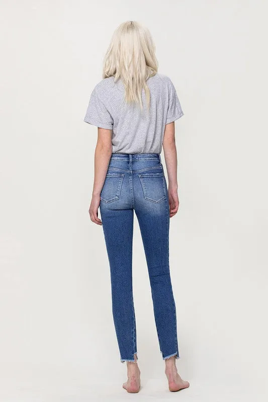 High Rise Ankle Skinny with Uneven Hem Detail - Flying Monkey