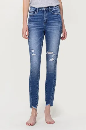 High Rise Ankle Skinny with Uneven Hem Detail - Flying Monkey