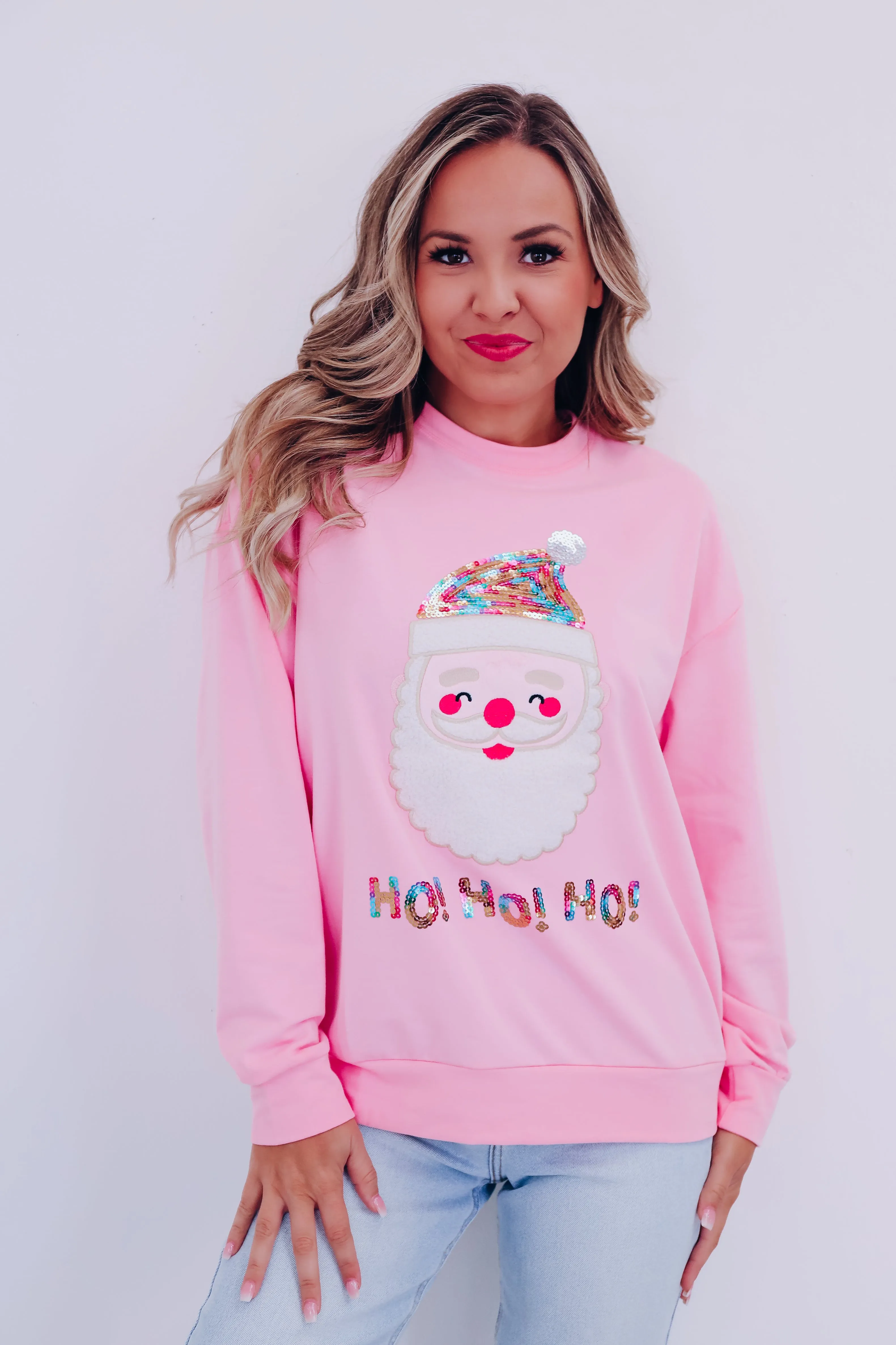 HO HO HO Santa Sweatshirt- Pink