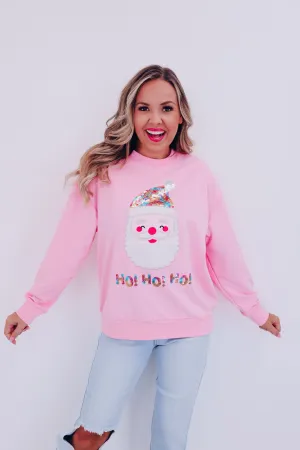 HO HO HO Santa Sweatshirt- Pink