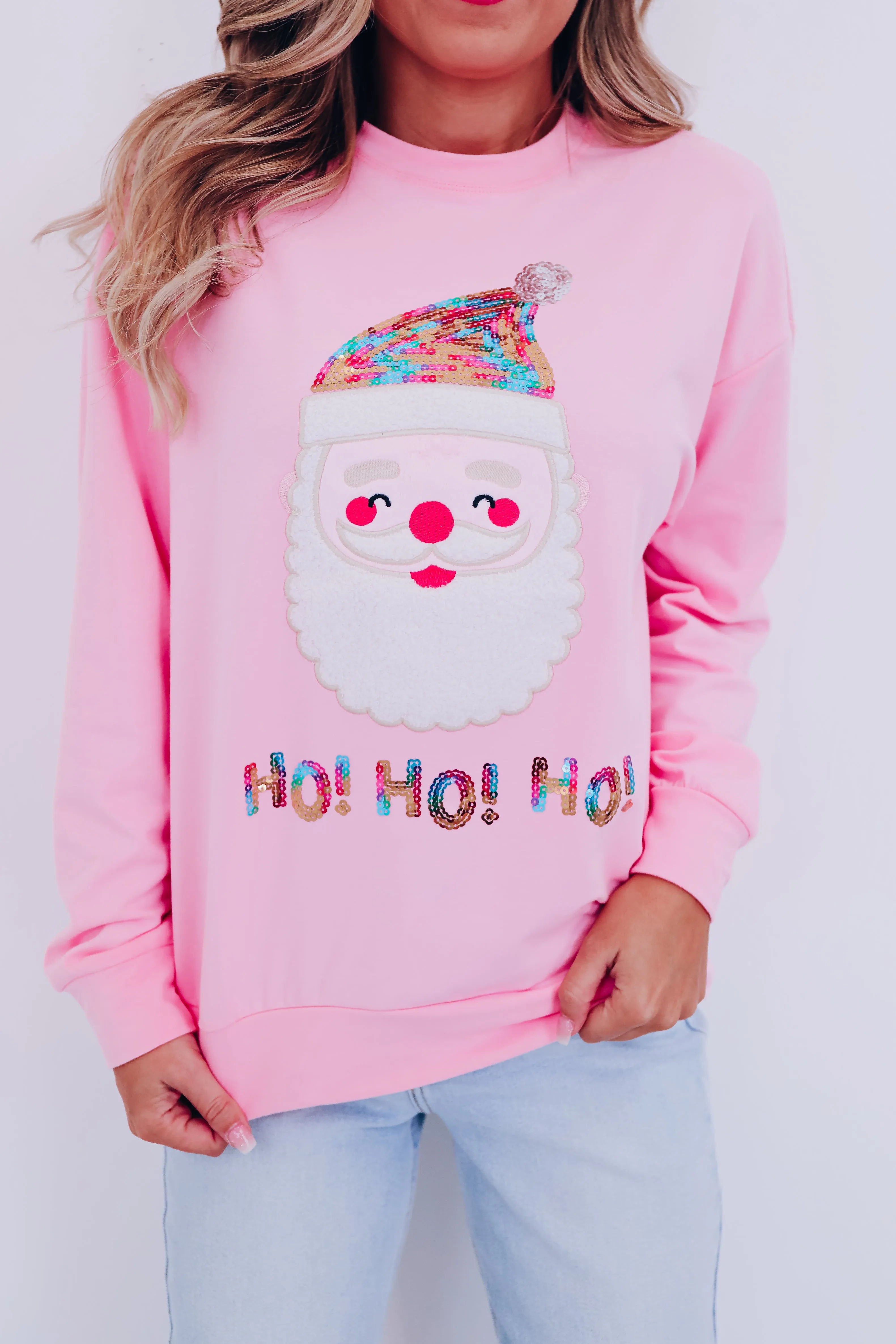 HO HO HO Santa Sweatshirt- Pink