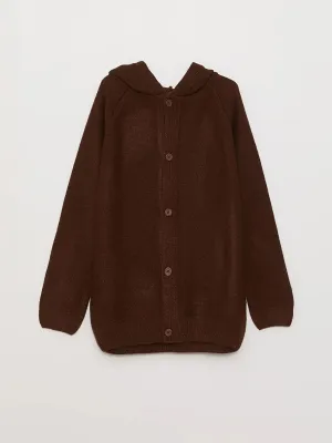 Hooded Basic Long Sleeve Boy Knitwear Cardigan