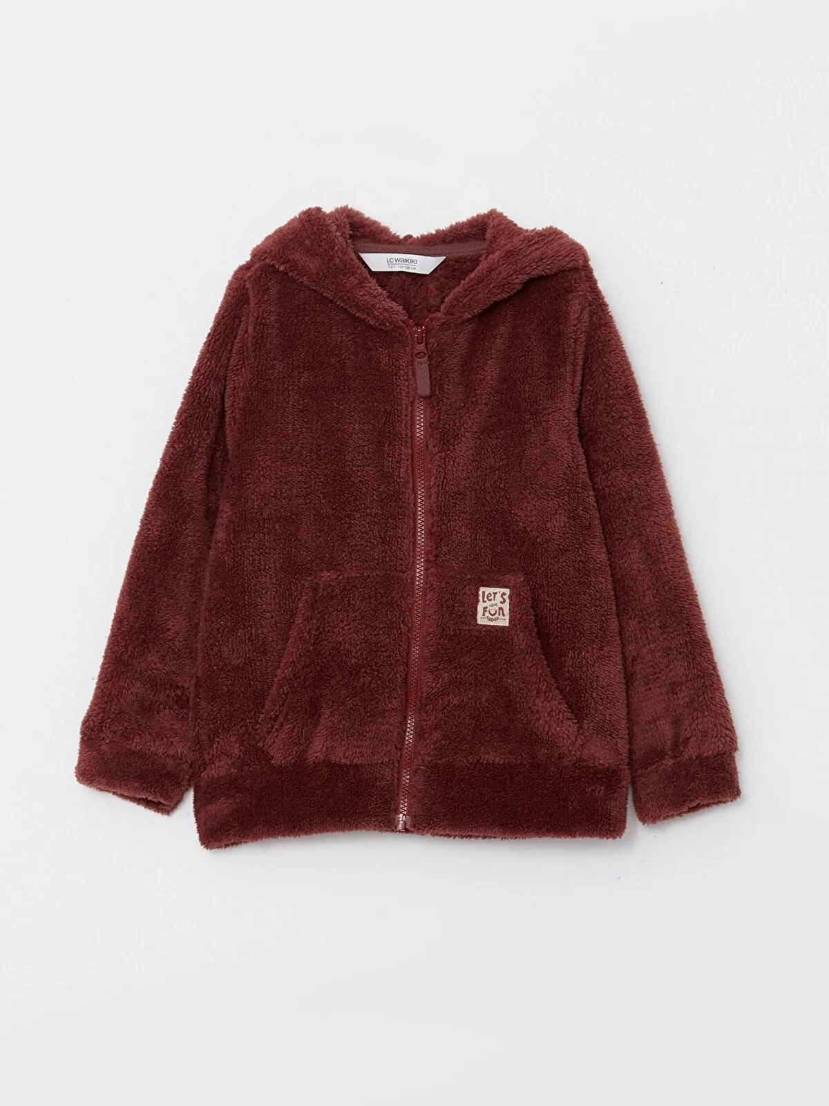 Hooded Basic Long Sleeve Plush Girls Zippered Sweatshirt