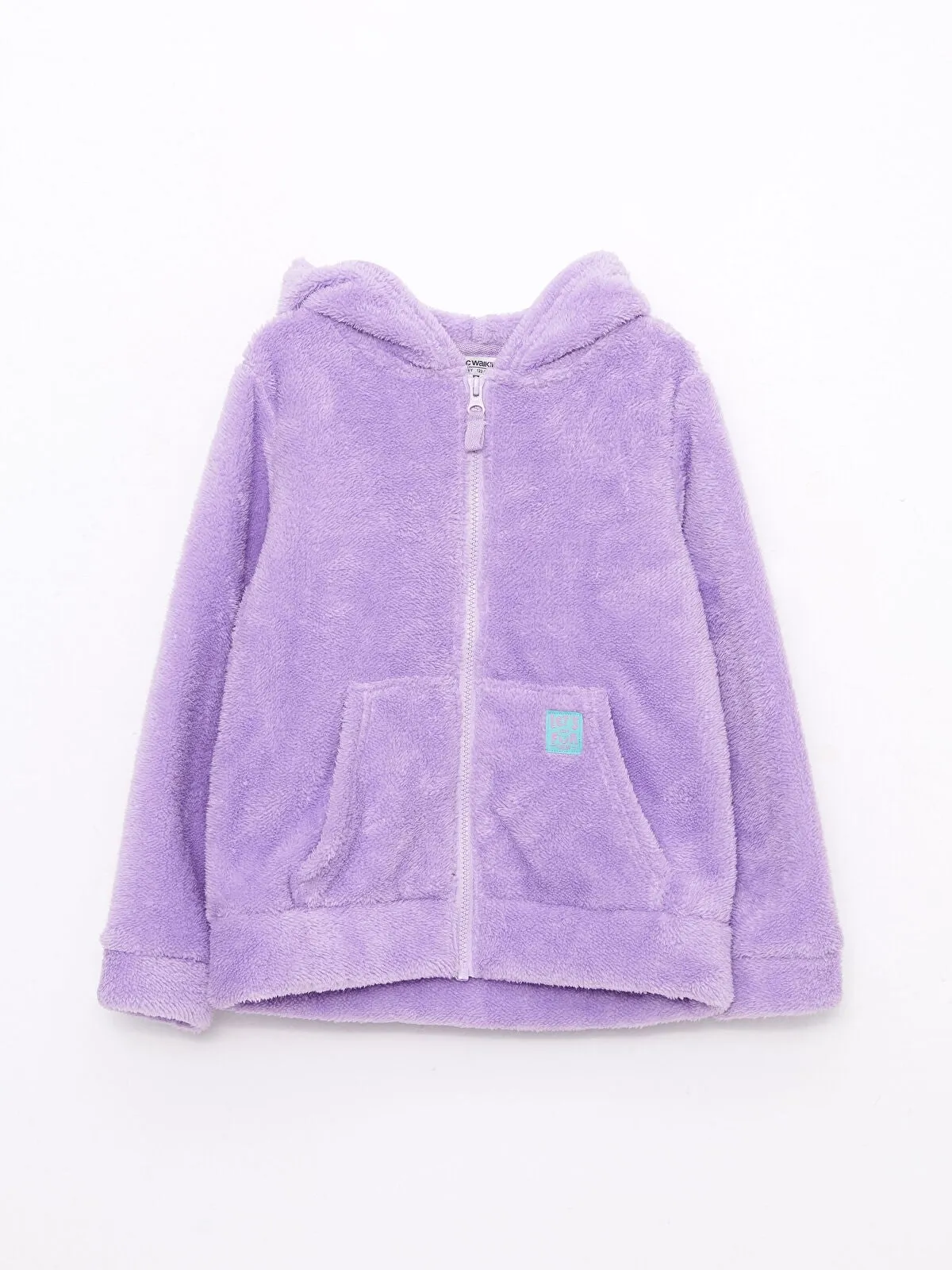 Hooded Basic Long Sleeve Plush Girls Zippered Sweatshirt