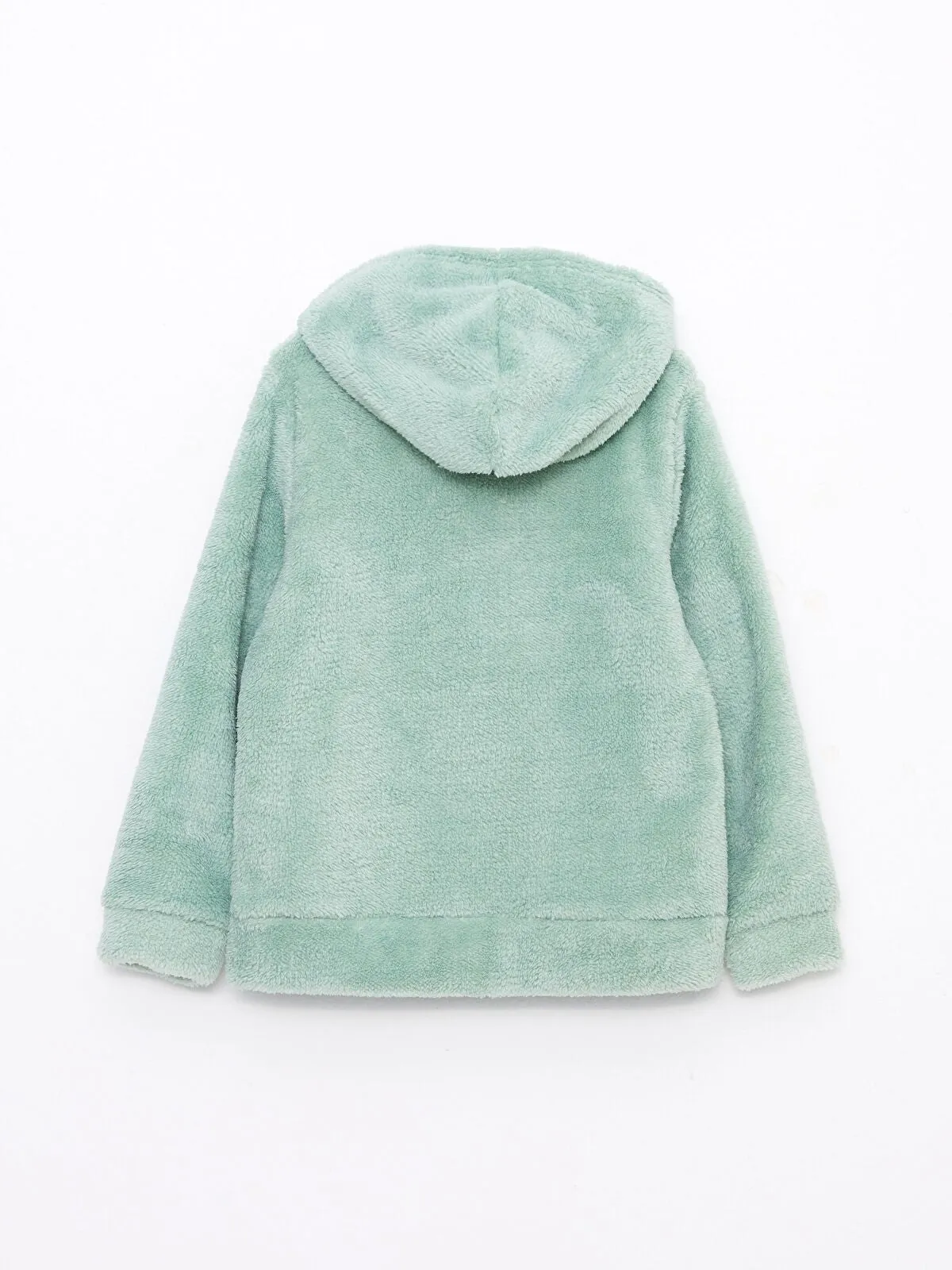 Hooded Basic Long Sleeve Plush Girls Zippered Sweatshirt