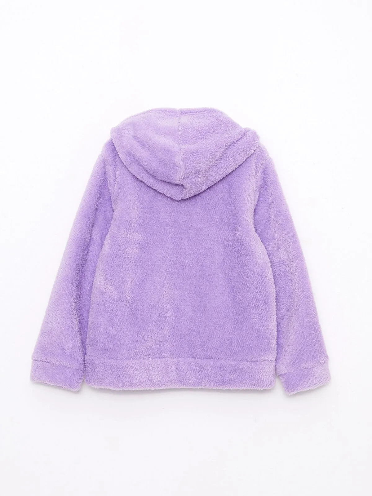 Hooded Basic Long Sleeve Plush Girls Zippered Sweatshirt