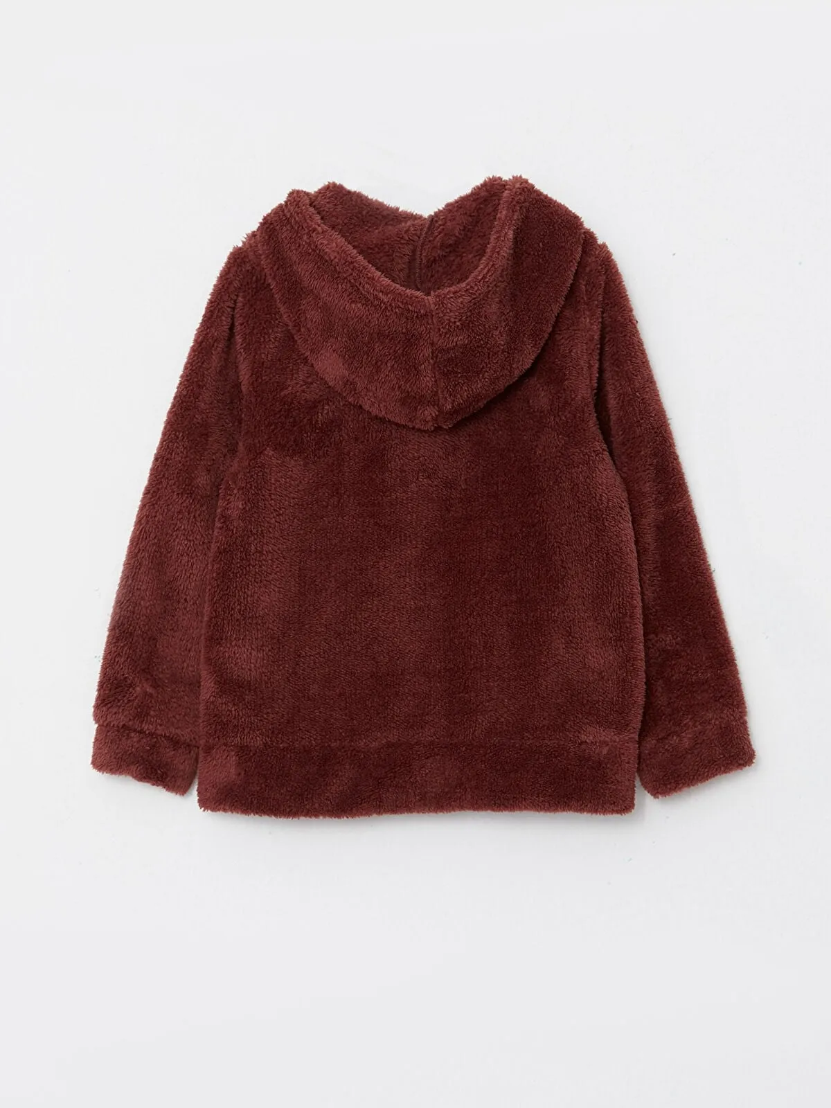 Hooded Basic Long Sleeve Plush Girls Zippered Sweatshirt