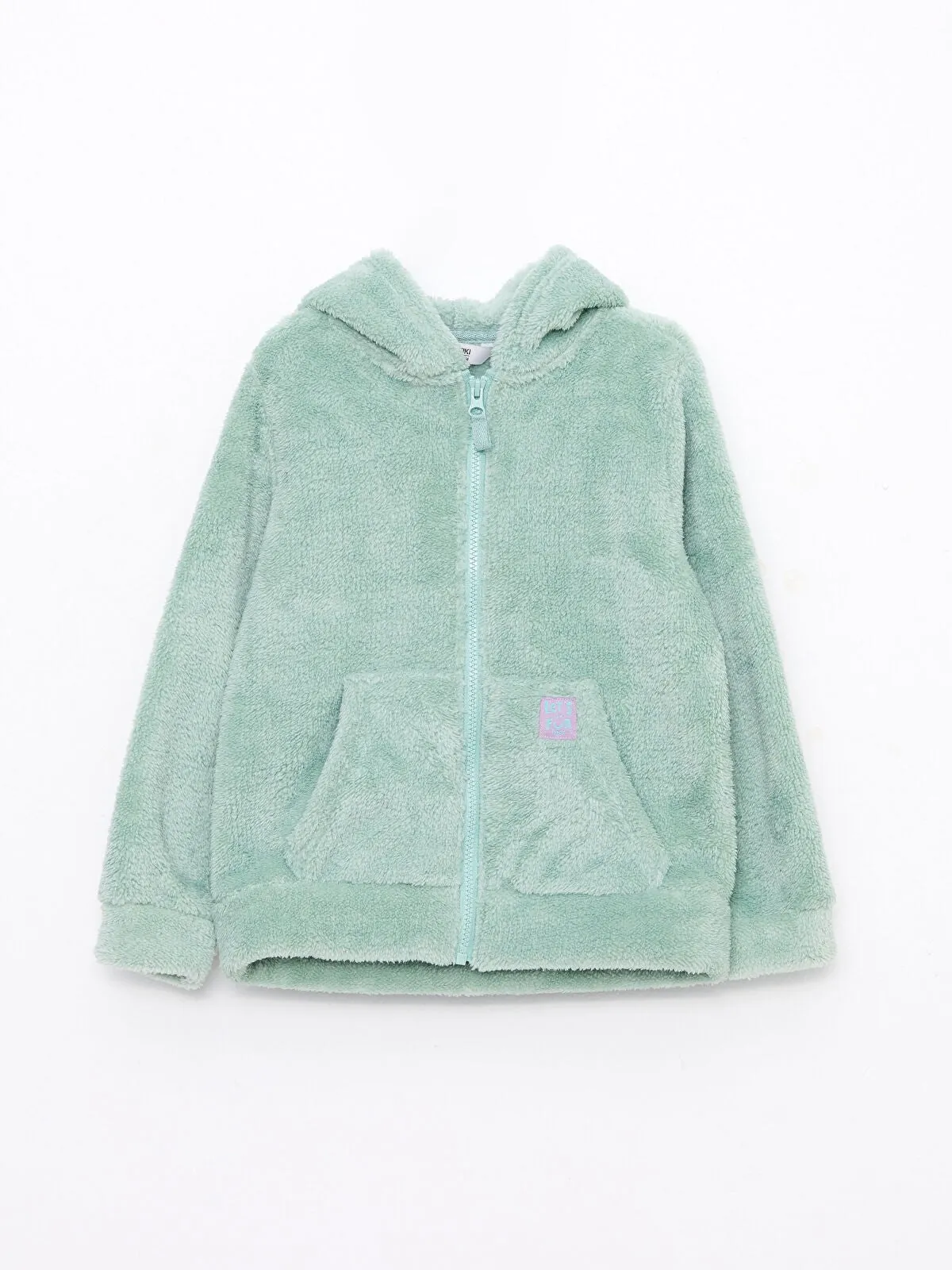 Hooded Basic Long Sleeve Plush Girls Zippered Sweatshirt