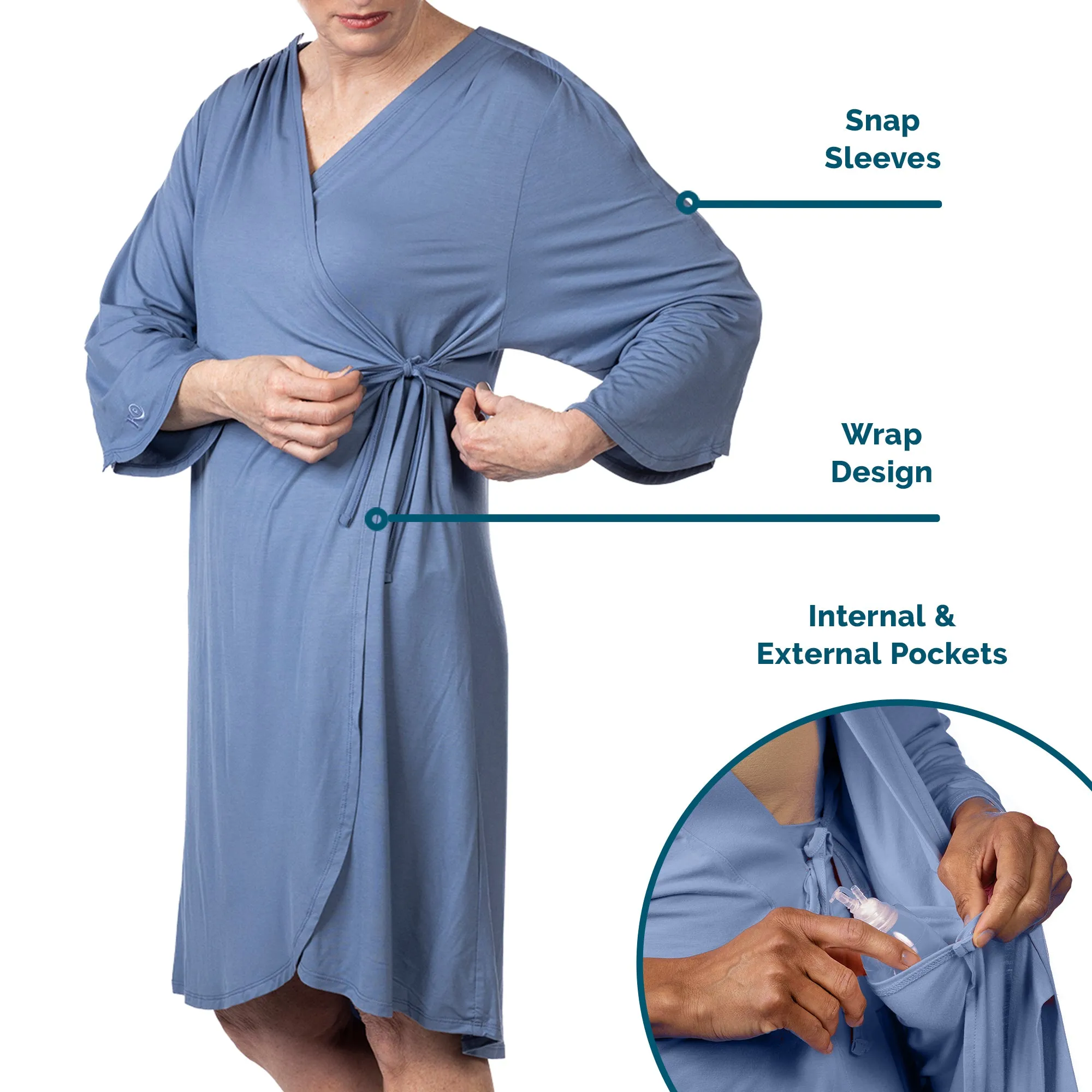Hospital Gown with Snap Sleeves in Cornflower Blue