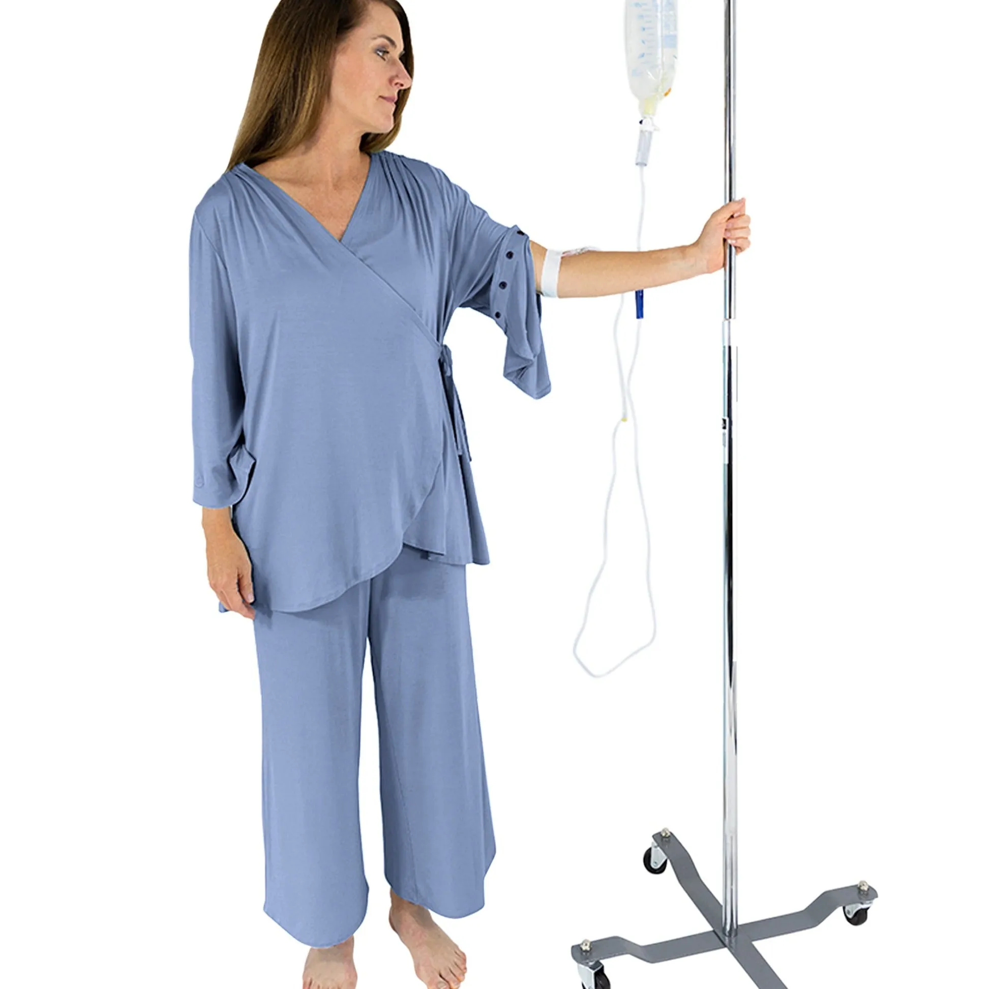 Hospital Pajamas with Snap Sleeves in Cornflower Blue