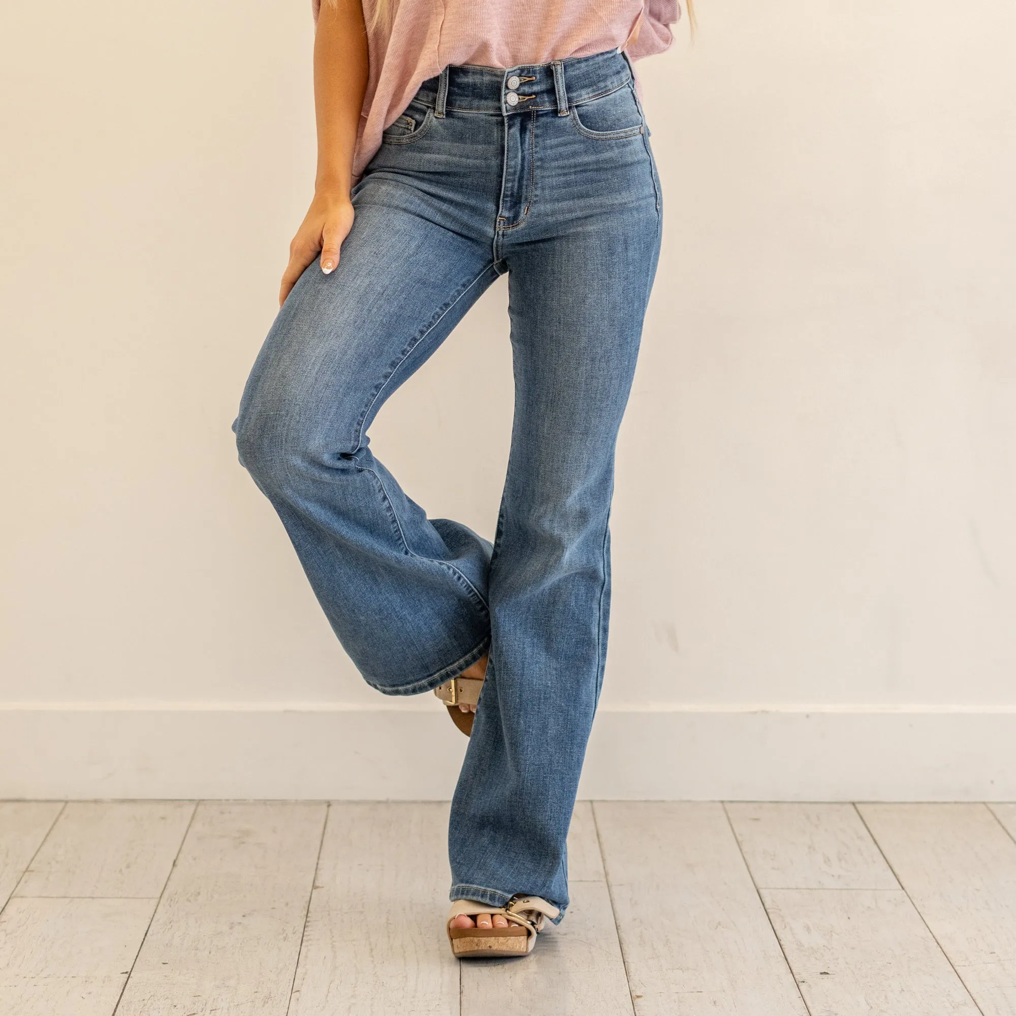 Jenny Double Button High Rise Flares Regular & Plus Sizes