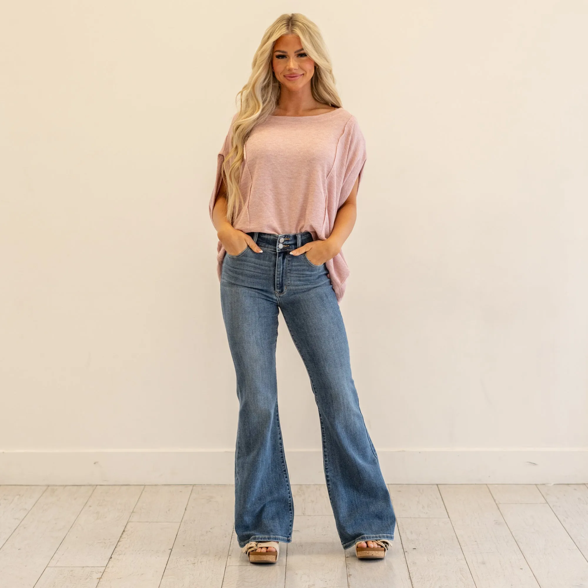 Jenny Double Button High Rise Flares Regular & Plus Sizes