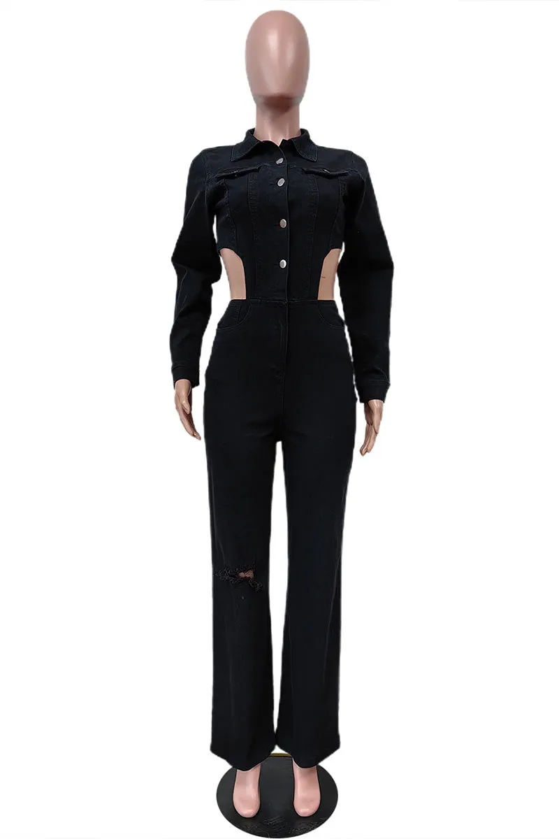 JJ667 Denim Button Jumpsuit