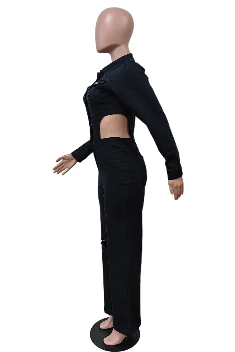 JJ667 Denim Button Jumpsuit