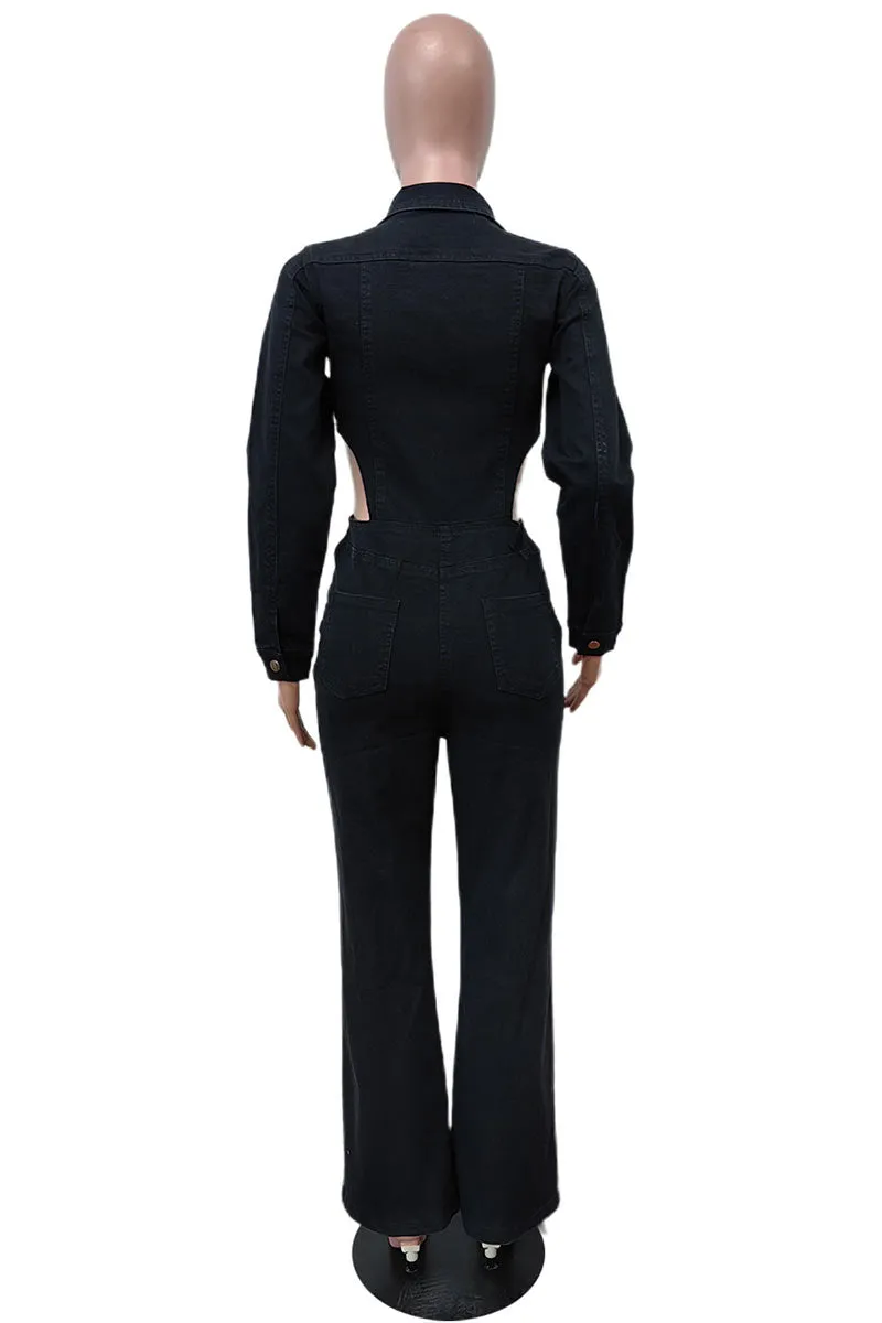 JJ667 Denim Button Jumpsuit