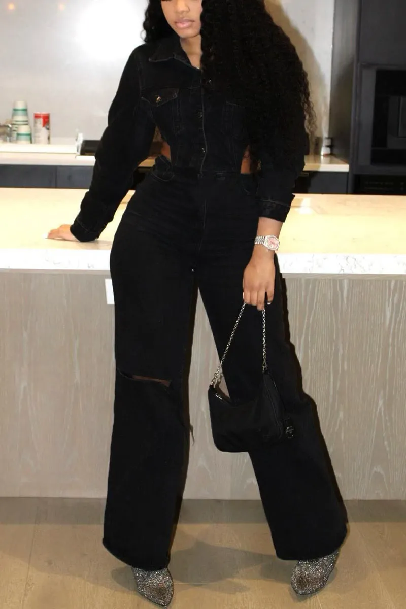 JJ667 Denim Button Jumpsuit