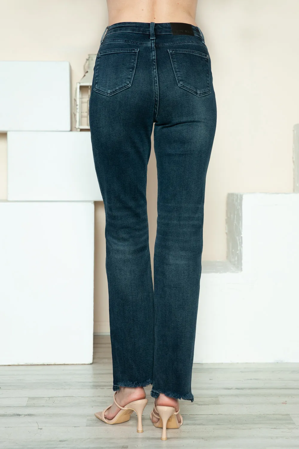 Judy Blue Full Size Button Fly Distressed Straight Jeans with Raw Hem