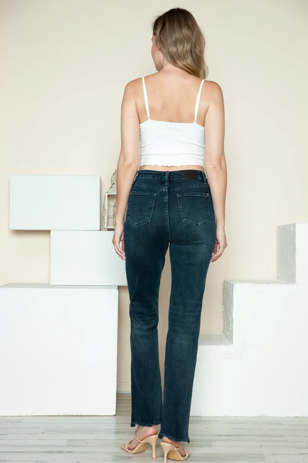 Judy Blue Full Size Button Fly Distressed Straight Jeans with Raw Hem