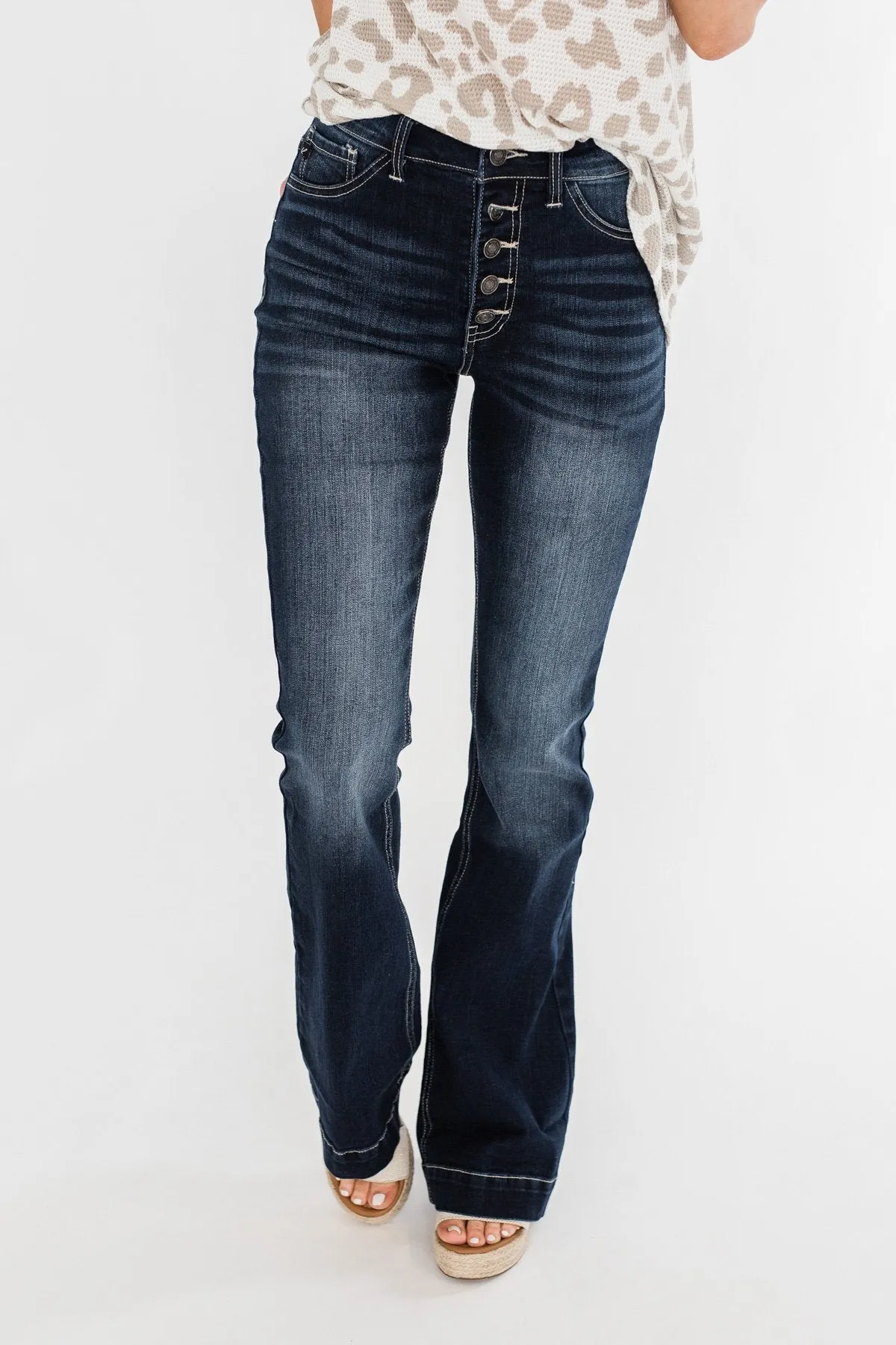 KanCan Button Fly Flare Jeans- Diane Wash