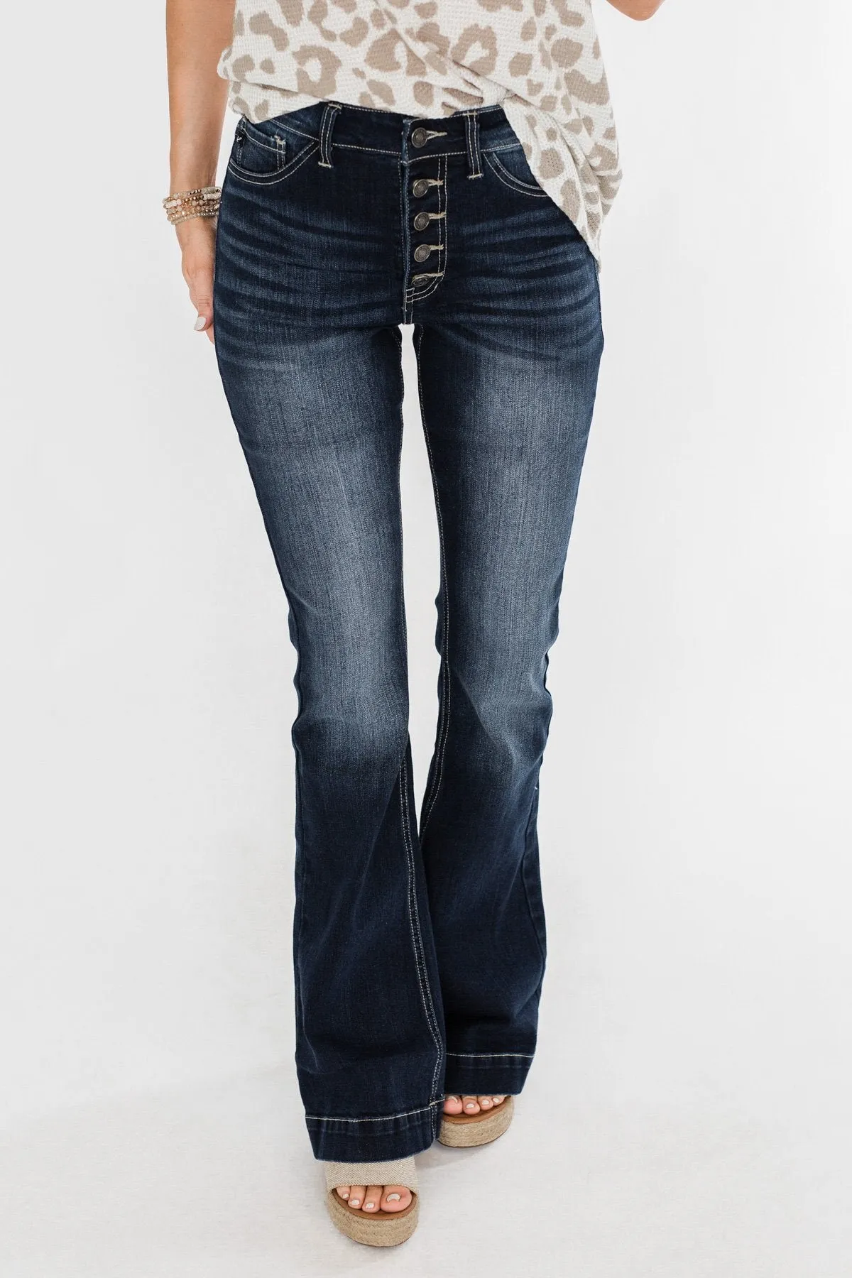 KanCan Button Fly Flare Jeans- Diane Wash