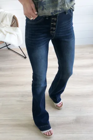 KanCan Button Fly Flare Jeans- Diane Wash