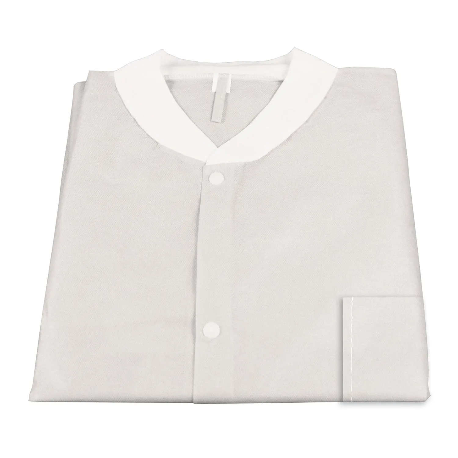 Lab Coat Disposable White 3 Pocket Snap Closure Knee Length Multi Layer Elastic Cuff by Dynarex