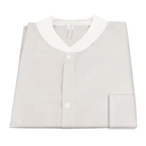 Lab Coat Disposable White 3 Pocket Snap Closure Knee Length Multi Layer Elastic Cuff by Dynarex
