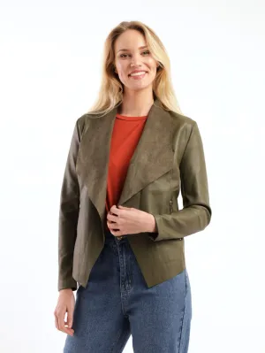 Ladies Long Sleeve PU Waterfall Jacket - Sage