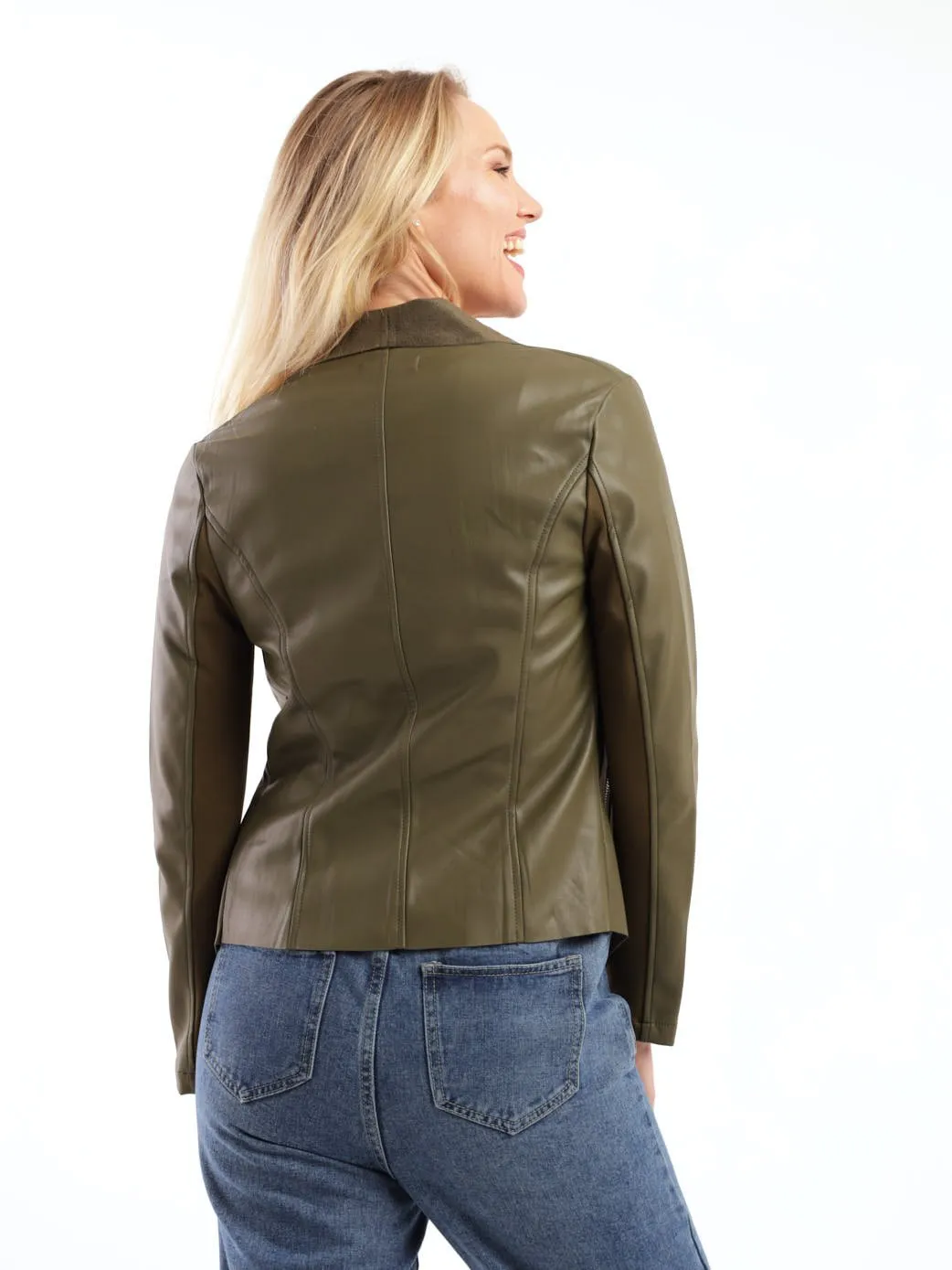 Ladies Long Sleeve PU Waterfall Jacket - Sage
