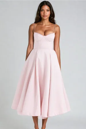 LAURA PINK - FITTED MIDI DRESS WITH SWEET NECKLINE