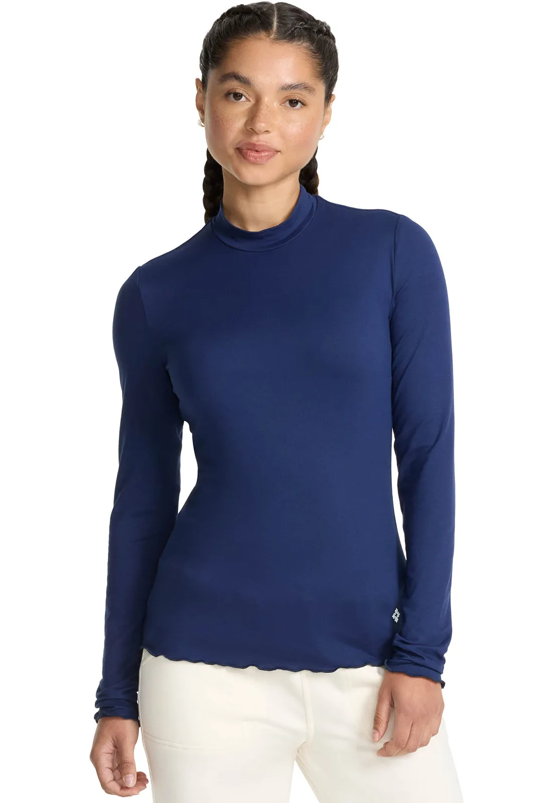Layers MC708 Lettuce Edge Mock Neck Underscrub Navy