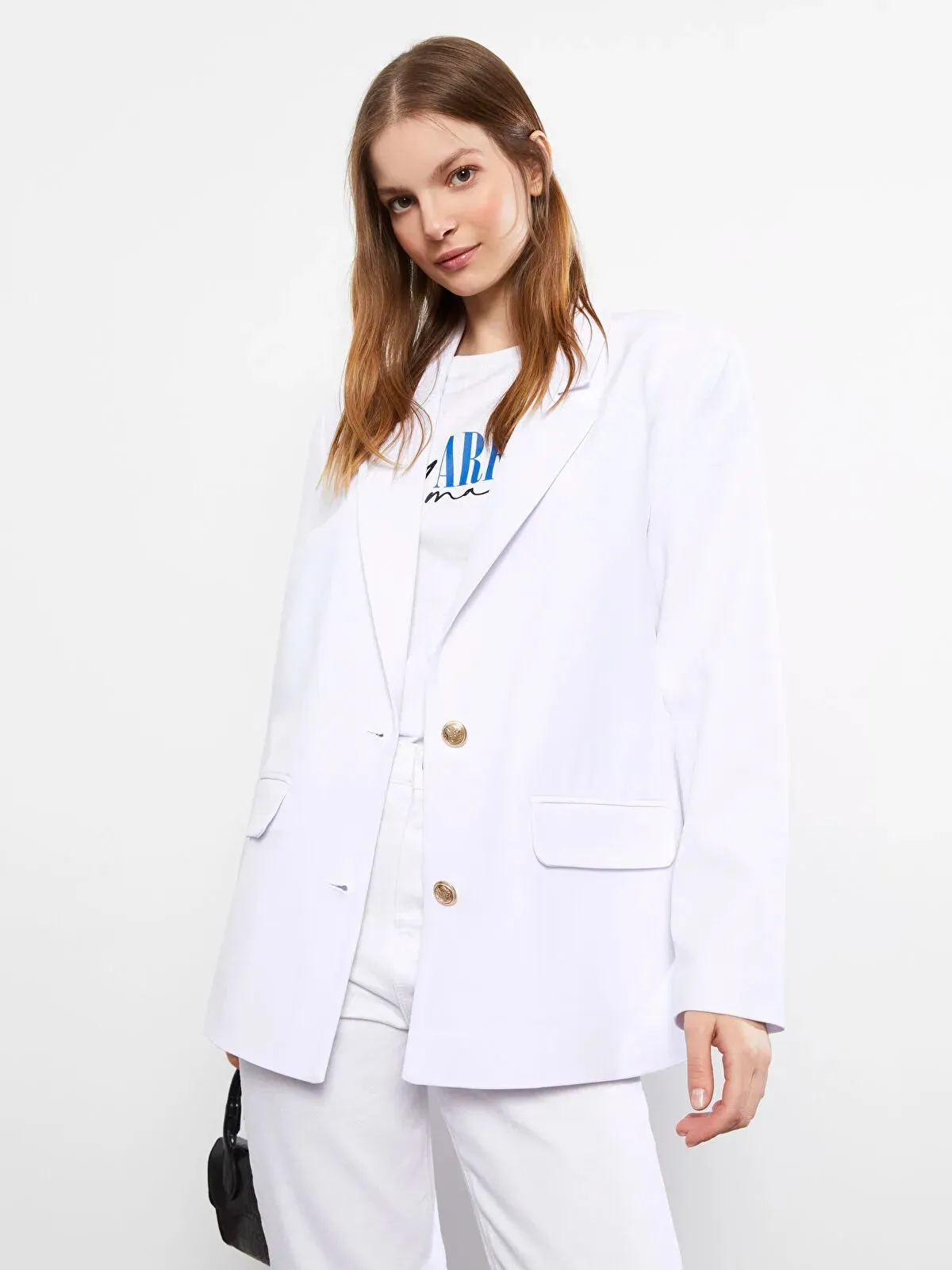 Lcw Casual Front Button Closure Straight Long Sleeve Crepe Women Blazer Jacket