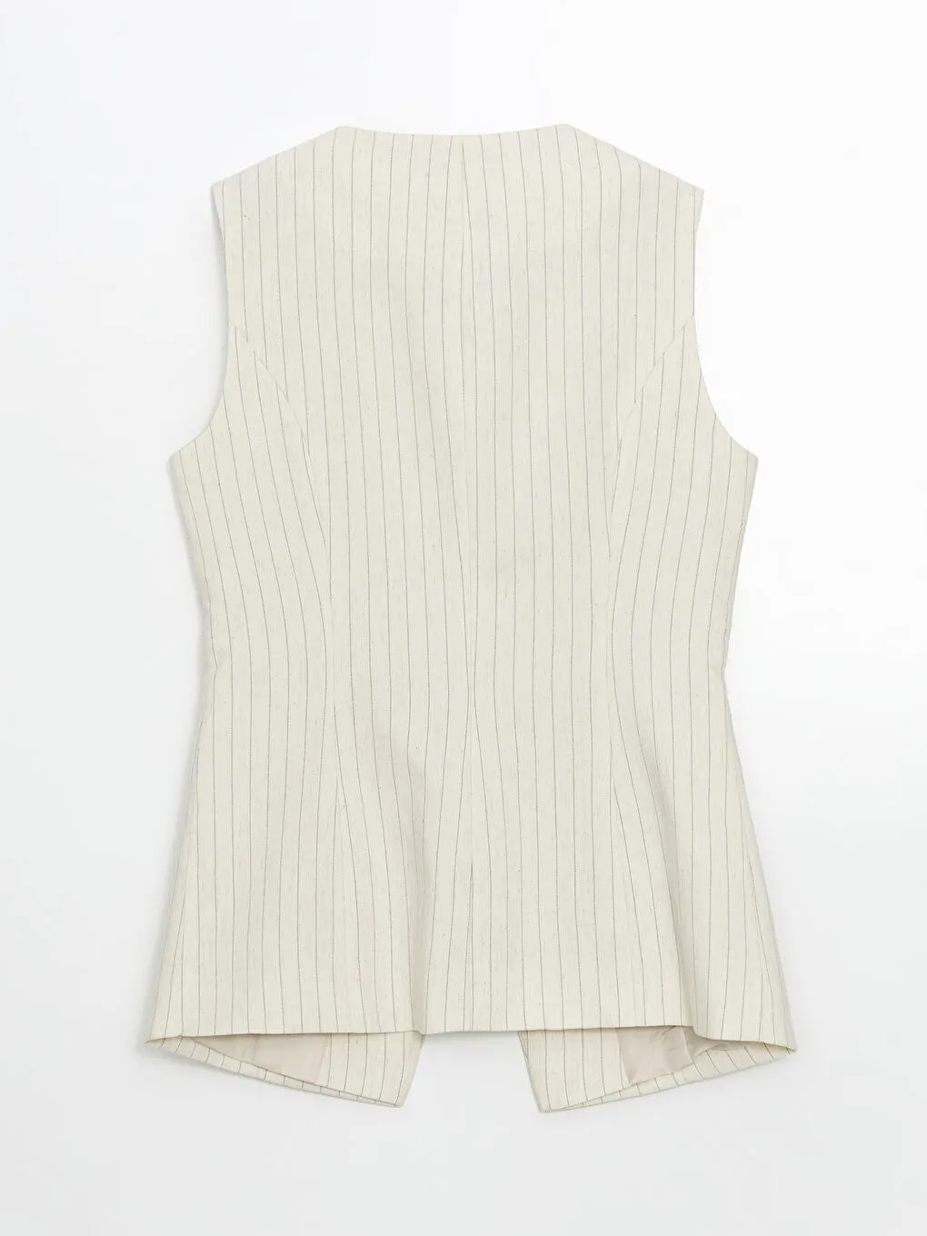 LCW Vision Beige Crew Neck Striped Linen Blend Women Classic Vest