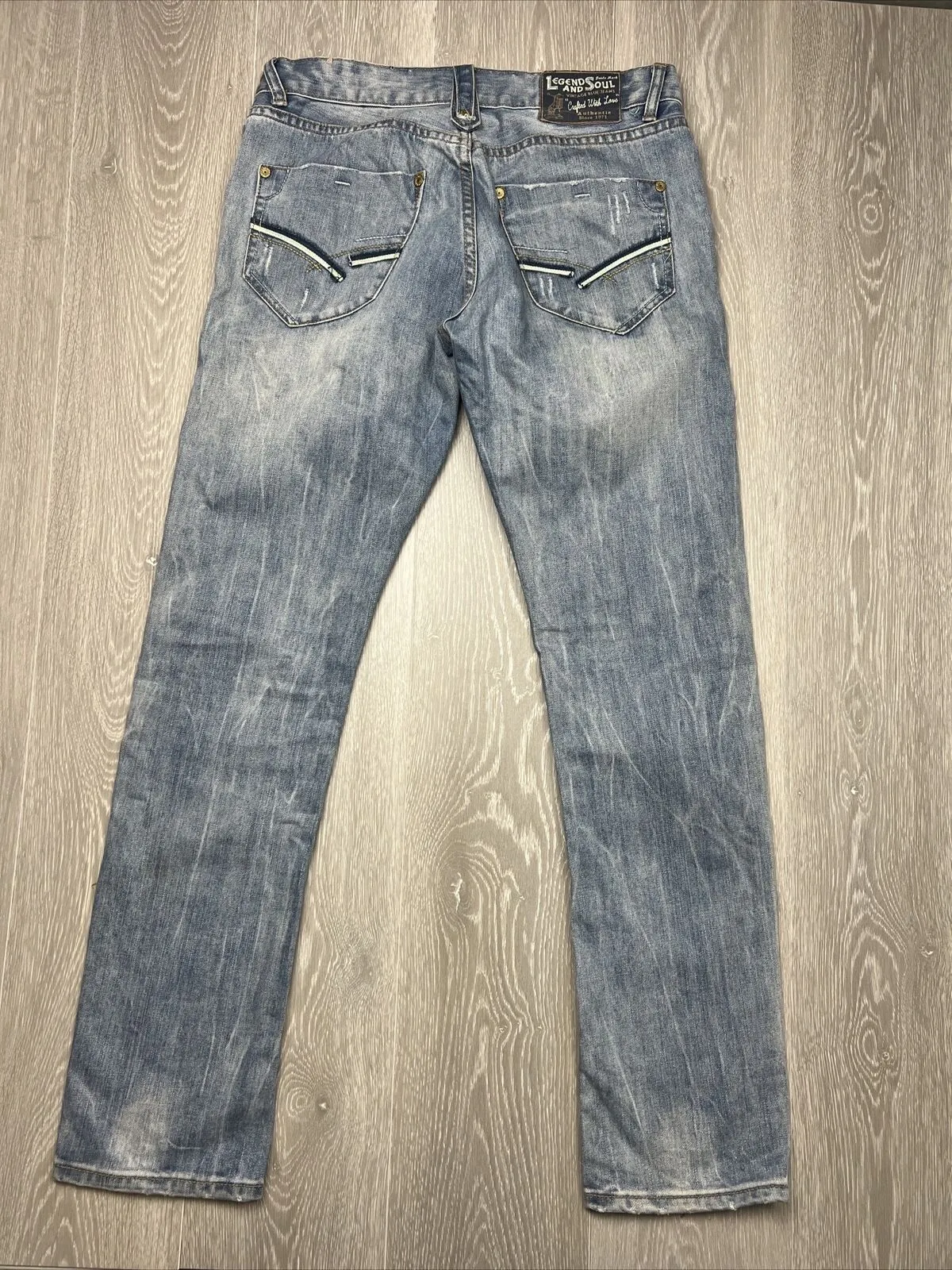 Legend & Souls Mens Red taper Fit Distressed Jeans Size 30 / 34