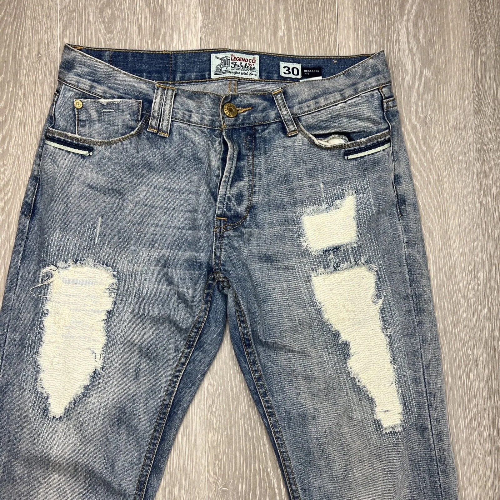 Legend & Souls Mens Red taper Fit Distressed Jeans Size 30 / 34