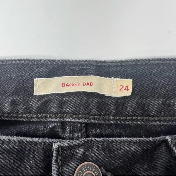 Leiv's Premium Distressed Baggy Dad Jeans Black Wash Womens Size‎ 24