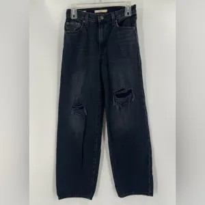 Leiv's Premium Distressed Baggy Dad Jeans Black Wash Womens Size‎ 24