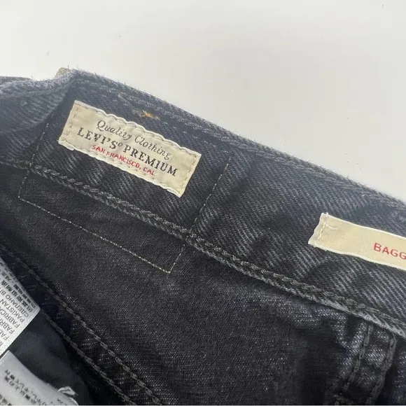 Leiv's Premium Distressed Baggy Dad Jeans Black Wash Womens Size‎ 24
