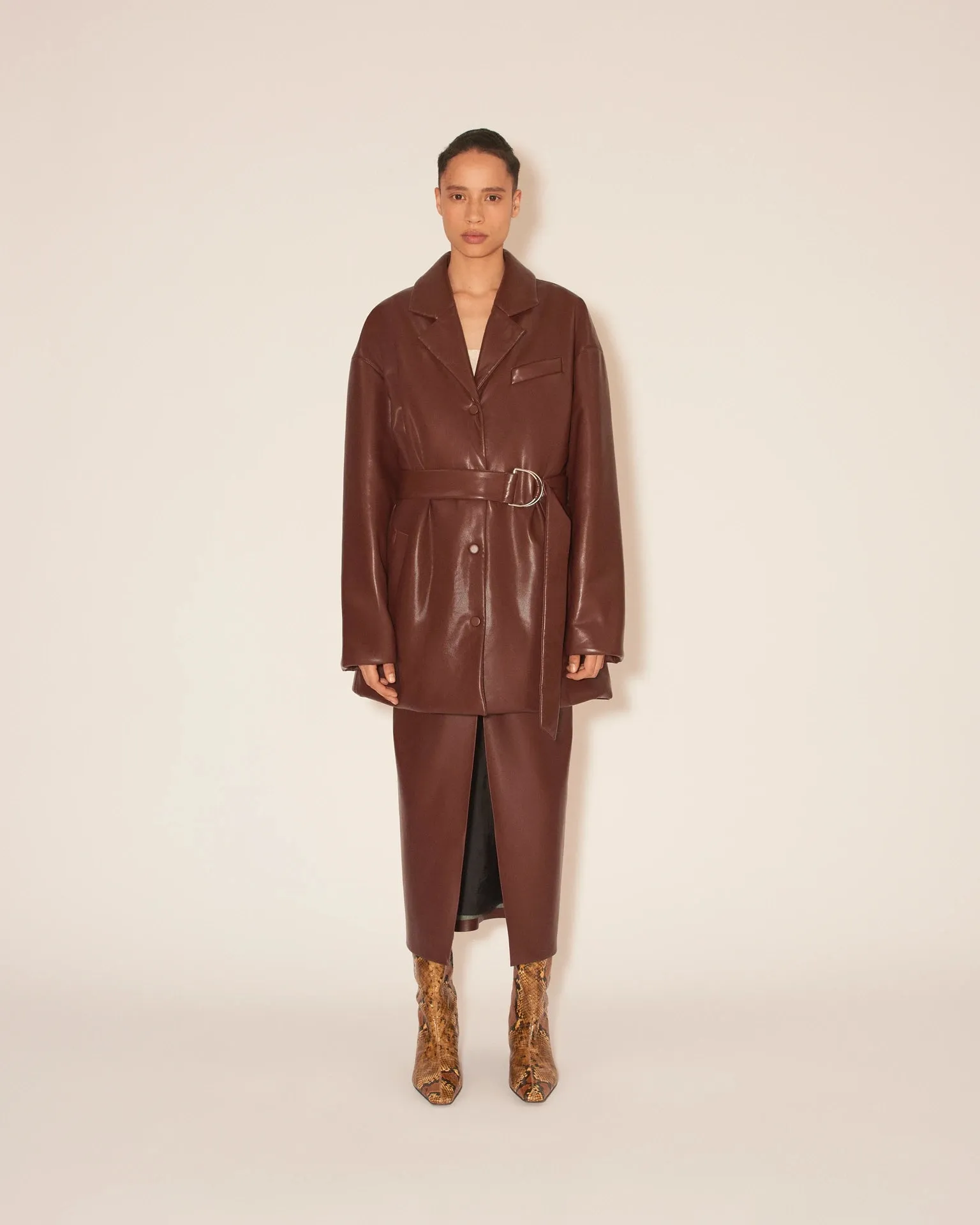 Liban Belted Alt-eather Padded Jacket