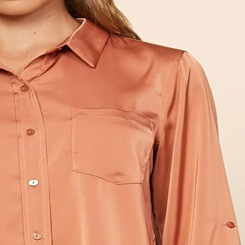 Like a Dream Sugar Maple Satin Button-Up