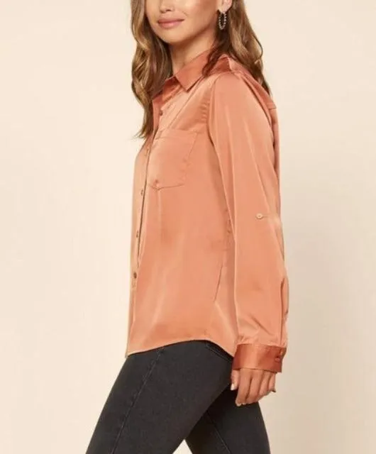 Like a Dream Sugar Maple Satin Button-Up