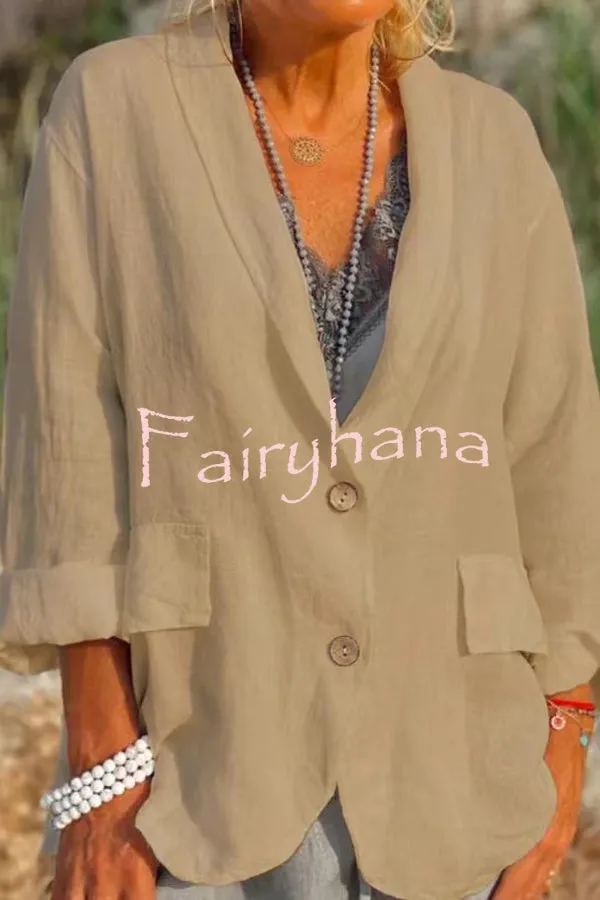 Linen Cotton Blend Long Sleeve Lightweight  Blazer