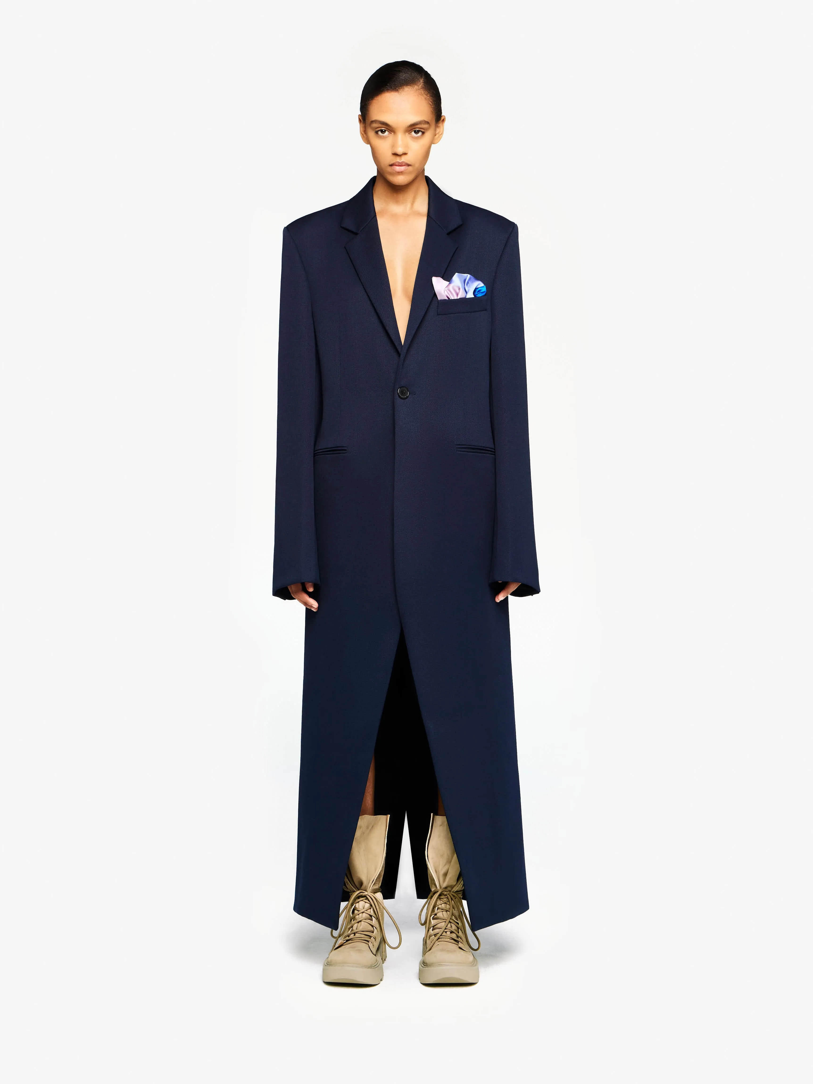 LONG COAT WITH SATIN HANDKERCHIEF