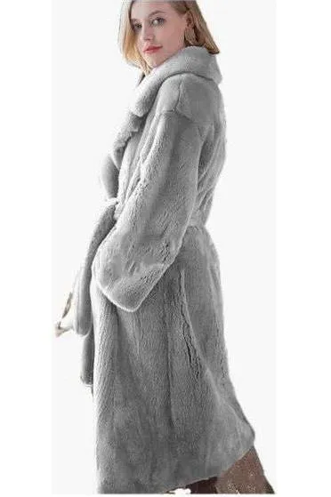 Long imitation rabbit fur coat