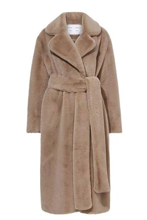 Long imitation rabbit fur coat