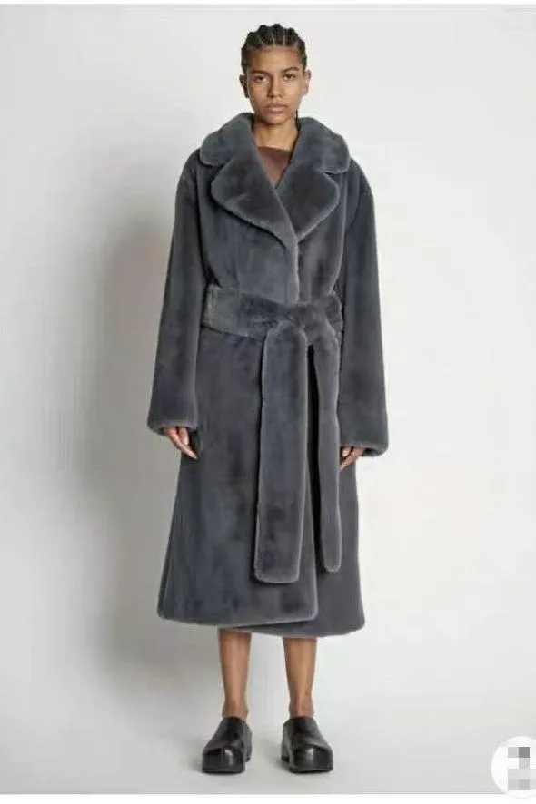 Long imitation rabbit fur coat
