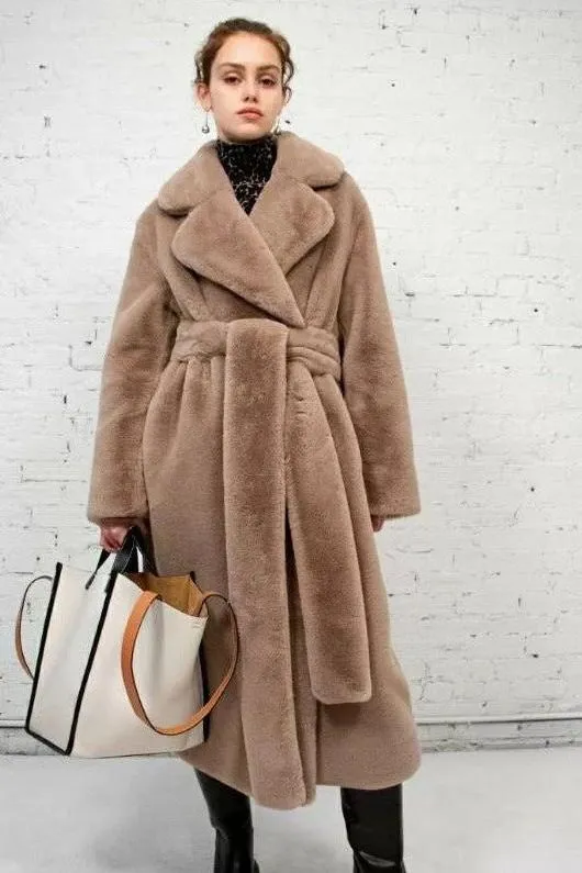 Long imitation rabbit fur coat
