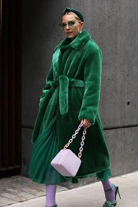 Long imitation rabbit fur coat