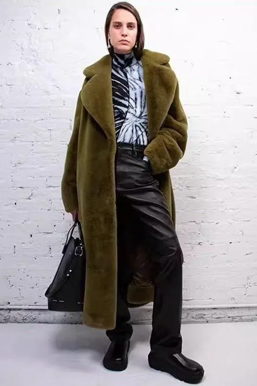 Long imitation rabbit fur coat